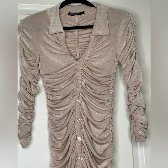 Pretty Little Thing Beige Ruched Slinky Midi Dress - Picture 7 of 9